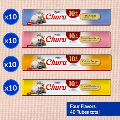 INABA Churu Senior Lickable Cat Treats, Tuna Chicken Variety, 40ct