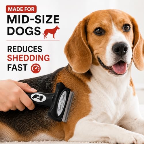 Warren London Dog Deshedding Brush for Medium Long Hair, Undercoat Rake