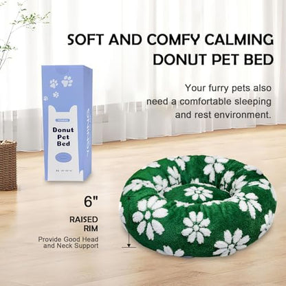Round Cat Beds for Indoor Cats, Small Donut Dog Beds, Green, 20"