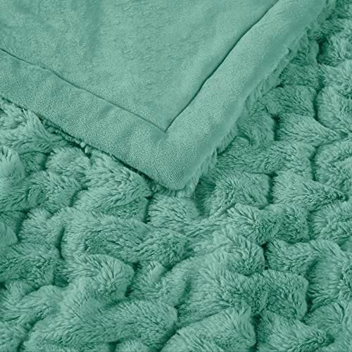 Madison Park Ruched Fur Throw Faux Fur Blanket for Sofa, 50" x 60", Aqua
