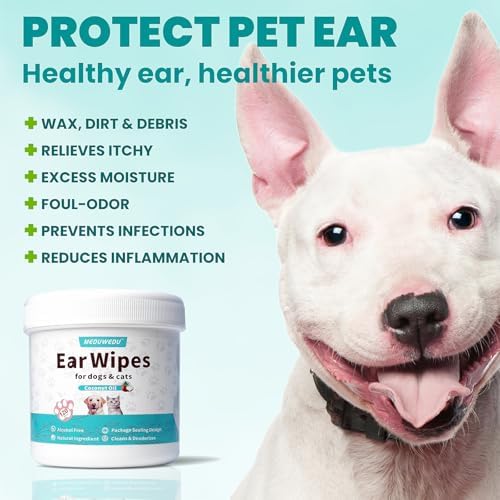 MEDUWEDU Ear Cleaner Wipes 120 Counts, Dog Ear Cleaner, Grooming Kit Care for Dogs and Cats, Soft & Easy Otic Cleaning Pads, Remove Wax, Dirt & Stop Smelly, Itchy, Non-Irritating, Coconut Scent