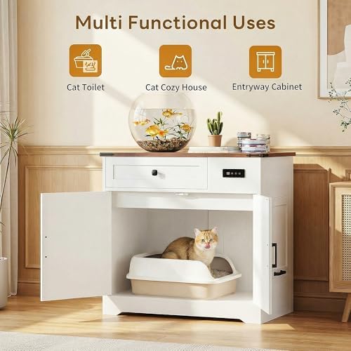 LIKIMIO 31.5" Cat Litter Box Enclosure with LED Odor Control