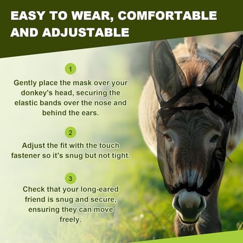 2 Pcs Mini Donkey Fly Mask with Ear Protection, Black