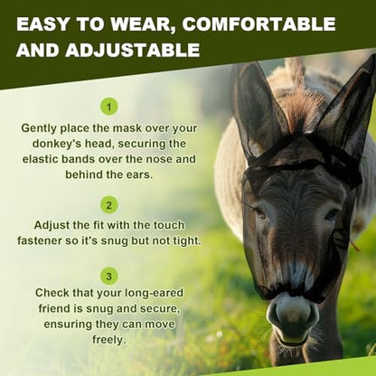 1 Pcs Small Donkey Fly Mask with Ear Protection, Black