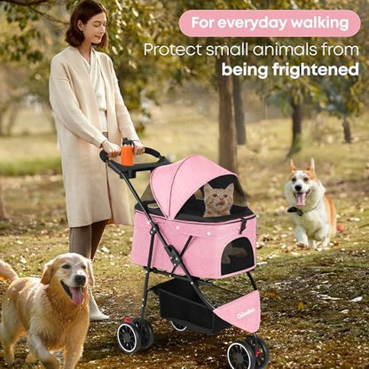 Pet Stroller,Dog Stroller for Small Medium Dogs Cats,3 Wheels,Pink