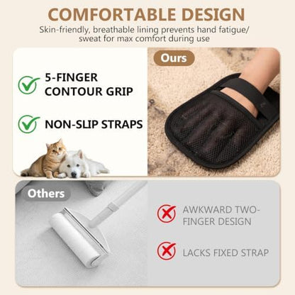Upgraded Pet Hair Removal Gloves - Electrostatic Grooming Five-Finger Reusable Fur Remover with Snug Elastic Wrist for Dogs and Cats, Magic Brush Pet Needs for Furniture Couch Carpet Clothes Car Seats