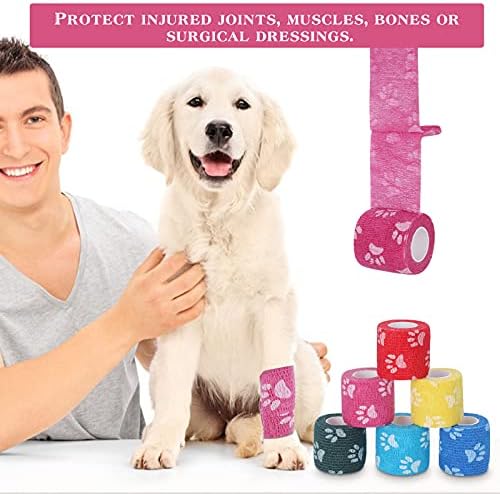 Vet Wrap Self Adhering Bandage Wrap Cohesive Bandage Multi-Function Wrap Tape for Dogs Cats Horses Birds Animals Non-Woven Strong Sports Tape for Wrist Healing Ankle Sprain & Swelling 6 Rolls