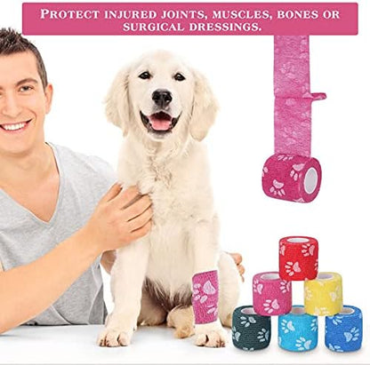 Vet Wrap Self Adhering Bandage Wrap Cohesive Bandage Multi-Function Wrap Tape for Dogs Cats Horses Birds Animals Non-Woven Strong Sports Tape for Wrist Healing Ankle Sprain & Swelling 12 Rolls