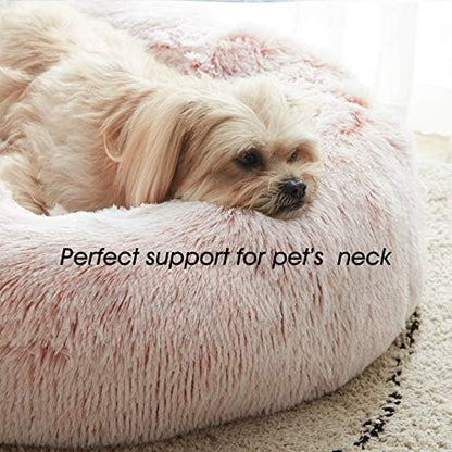 Western Home Calming Donut Small Dog Cat Bed Washable Puppy Bed,24" Pink