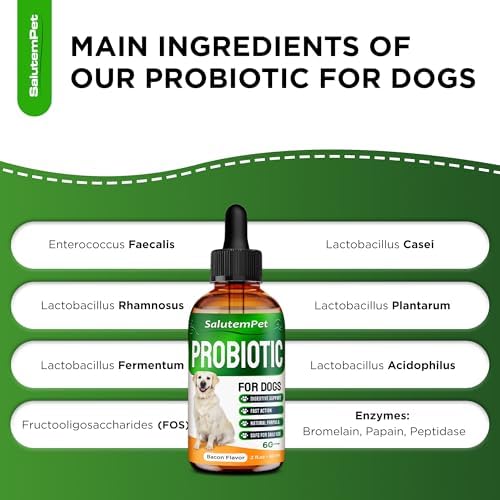 Probiotics for Dogs | Liquid Probiotics for Dogs and Puppies | Prebiotic & Digestive Enzymes | Gut Flora Support and Digestive Care | Bacon Taste | 2 Oz