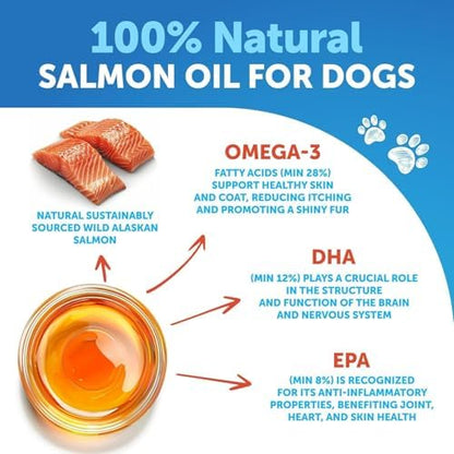 Wild Alaskan Salmon Oil for Dogs - 8 OZ - Fish Oil for Dogs - EPA & DHA