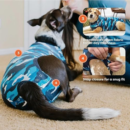 Suitical Recovery Suit for Dogs - Spay & Neutering Dog Surgery Recovery Suit for Male or Female - Soft Fabric for Skin Conditions - S+ Neck to Tail 19.3-22.4 Inch, Chest 25-35.5 Inch - Blue Camouflage