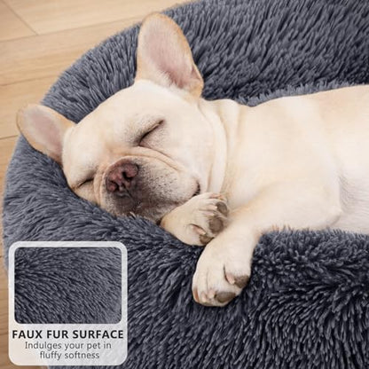 MIXJOY Orthopedic Dog Bed Comfortable Donut Cuddler Round Pet Beds Ultra Soft Washable Dog and Cat Cushion Bed (20'', Dark Grey)