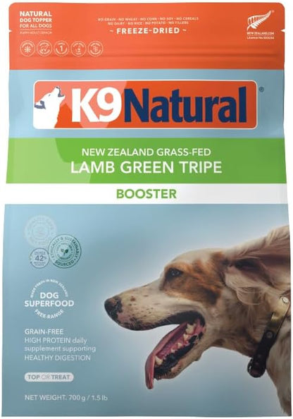 K9 Naturals Freeze Dried Dog Food Topper with Verified Ingredients, Organ Meat Blend for Digestive Support, Human-Grade Freeze Dried Puppy Food & Dog Topping, Lamb Green Tripe, 1.5lbs