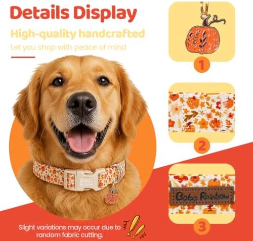 Fall Yellow Floral Pumpkin Dog Collar for X-Smalll Dog