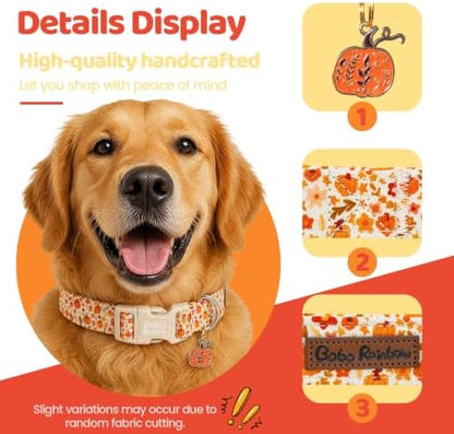 Fall Yellow Floral Pumpkin Dog Collar for Medium Dog