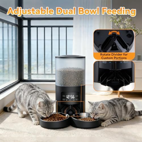 NEWBULIG Automatic Cat Feeder for 2 Pets 6L Dog Food Dispenser, Black