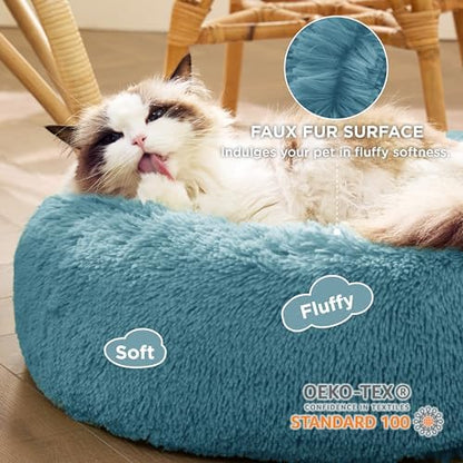 Bedsure Calming Cat Beds Donut Round Washable Kitten Bed,20 inches