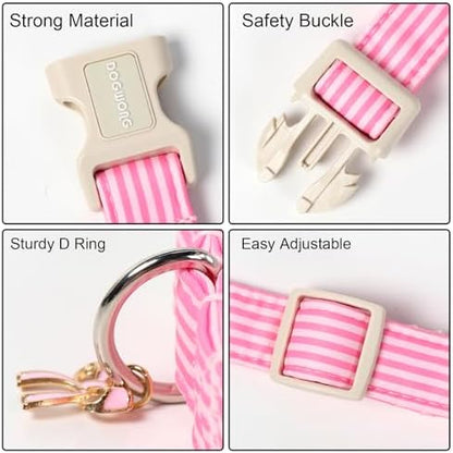 DOGWONG Pink Striped Girl Dog Collar for Small Medium Dog XL