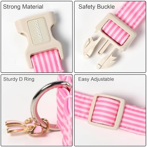 DOGWONG Pink Striped Girl Dog Collar for Small Medium Dog M