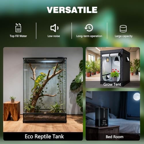 Coospider Reptile Fogger Humidifier, Automatic Humidifiers for Reptiles Tank, Terrarium Humidifiers with Dual Hose Timer Humidity Control, Reptile Mister for Amphibians Herps Vivarium (5L/1.32Gallon)