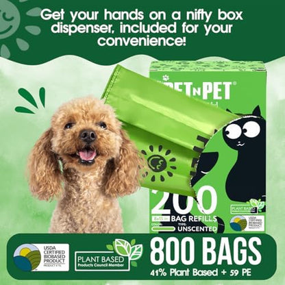 Pet N Pet Poop Bags for Dogs, 800 Count, Unscented, Tie Handles Thick
