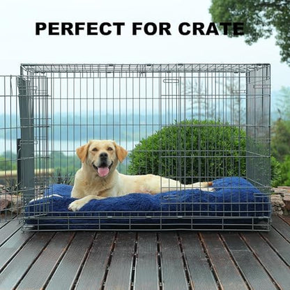 Bedfolks Waterproof Dog Crate Bed, Plush Dog Pad, 41"x27", Solid Dark Blue