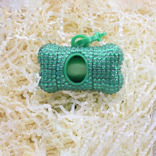 Bling Dog Poop Pickup Bag Dispenser Holder Pet Waste Disposal Bag Pet Trash Bags Holder Bone Shaped Green
