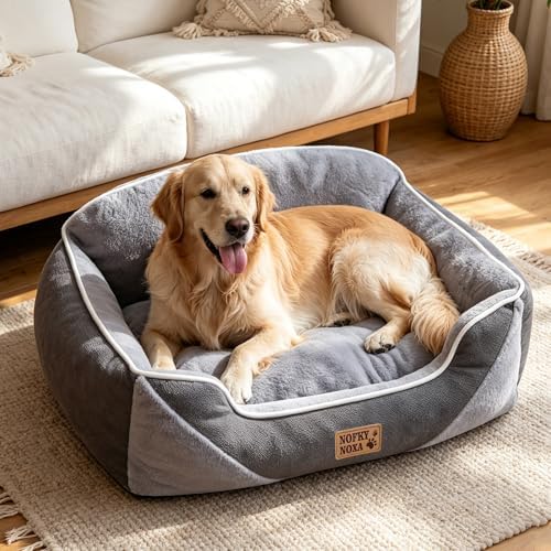 Orthopedic Dog Bed for Extra Large Dogs, XL Washable Dog Bed with Reversible Plush & Premium Corduroy Velvet, Removable Cover, Non-Slip Bottom, Calming Dog Sofa Bed, Grey, 47"x35"