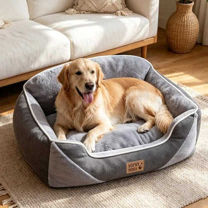 Orthopedic Dog Bed for Extra Large Dogs, XL Washable Dog Bed with Reversible Plush & Premium Corduroy Velvet, Removable Cover, Non-Slip Bottom, Calming Dog Sofa Bed, Grey, 47"x35"