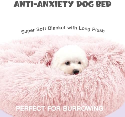 Himax 20in Covered Small Dog Bed with Blanket Attached Calming Burrow Pink