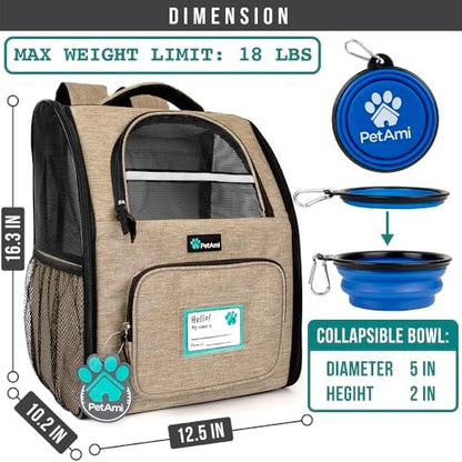 PetAmi Dog Backpack Carrier Airline Approved Cat Pet Puppy Bag, Taupe