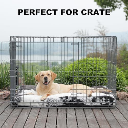 Bedfolks Waterproof Crate Bed, Plush Dog Kennel Pad with Removable Washable Cover, Faux Fur, Fluffy 47"x29", Black-White Cowhide