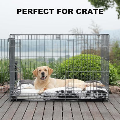 Bedfolks Waterproof Crate Bed, Plush Dog Kennel Pad with Removable Washable Cover, Faux Fur, Fluffy 47"x29", Black-White Cowhide
