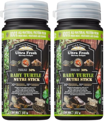 Ultra Fresh Floating Baby Turtle Food, All Natural Ingredients, Wild Sword Prawn, Calcium Vitamin D Enriched for Picky Aquatic Turtles, Baby Turtle Nutri Stick 1.6 oz (Pack of 2)