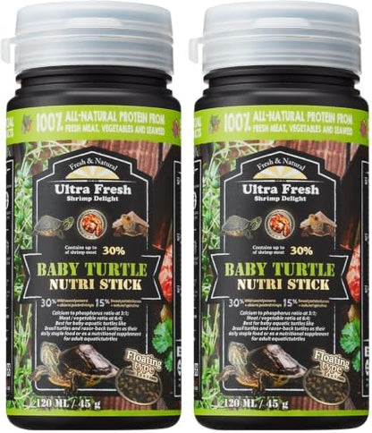 Ultra Fresh Floating Baby Turtle Food, All Natural Ingredients, Wild Sword Prawn, Calcium Vitamin D Enriched for Picky Aquatic Turtles, Baby Turtle Nutri Stick 1.6 oz (Pack of 2)