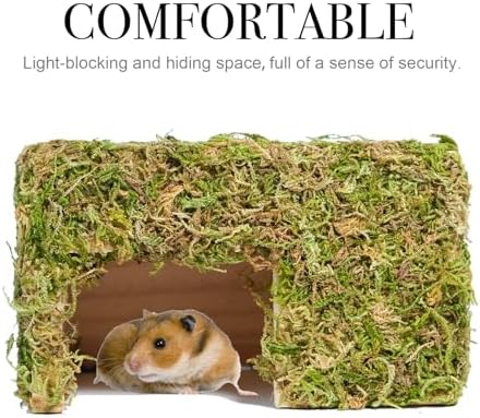 Hamster Hideout - Large, Natural Moss, Handcrafted for Syrian Hamsters, Rats & Guinea Pigs, Hermit Crab,Hedgehogs,Lizards & Other Reptiles（Square, Large）