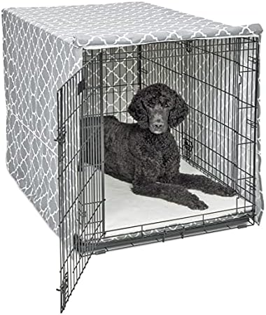 MidWest Homes for Pets XL Dog Crate Cover Featuring Teflon Fabric Protector, Poly-Cotton Privacy Kennel Cover Fits Most 48-inch Crates, Gray Designer Print, Machine Washable, Reduces Barking