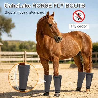 Fly Boots for Horses Set of 4, Equine Loose Fitting Leggings (Dark Grey)