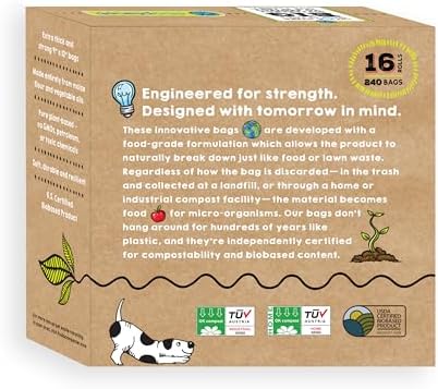 Compostable Dog Poop Bags I 480 Bags I Made in USA I Completely Biodegrades 90 Days After Use I 100% Plant Based I Eco-Friendly I Extra Strong, Leak Proof, 9”x12”, Premium Thickness