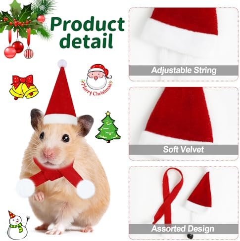 FOIMAS 12pcs Christmas Pet Chicken Hat Scarf Set Small Animal Hat Costume Set for Hen Duck Hamster Guinea Pig Rabbit Kitty Puppy Parrot Lizard Xmas Party Supply