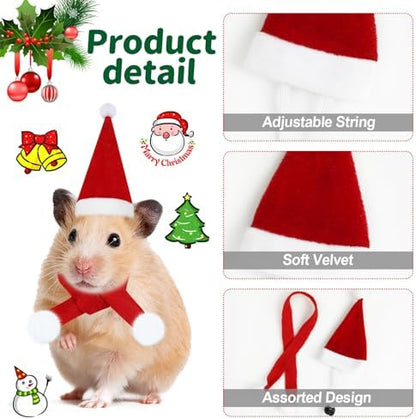 FOIMAS 12pcs Christmas Pet Chicken Hat Scarf Set Small Animal Hat Costume Set for Hen Duck Hamster Guinea Pig Rabbit Kitty Puppy Parrot Lizard Xmas Party Supply
