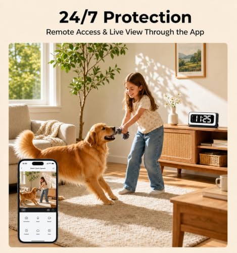 Gyliziex Clock Camera 2K, 5Ghz & 2.4Ghz WiFi Indoor Security Camera with Alarm, Full Colored Night Vision, Smart Motion Detection, Local Storage