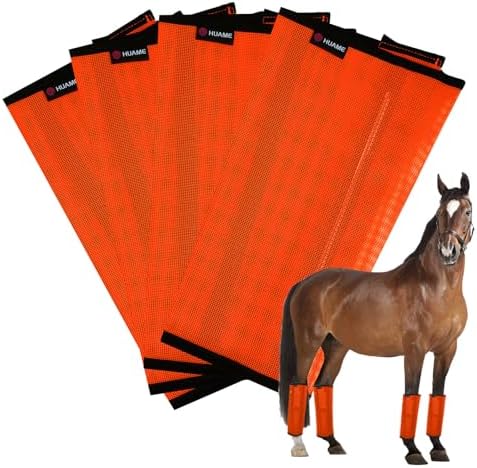 Horse Fly Boots, Breathable Mesh Protection Set of 4, Comfortable Horse Leggings, Breathable Mesh Design, Equine Supplies for Reduce Stomping, Hoof Damage & Leg Fatigue (Orange, Large)