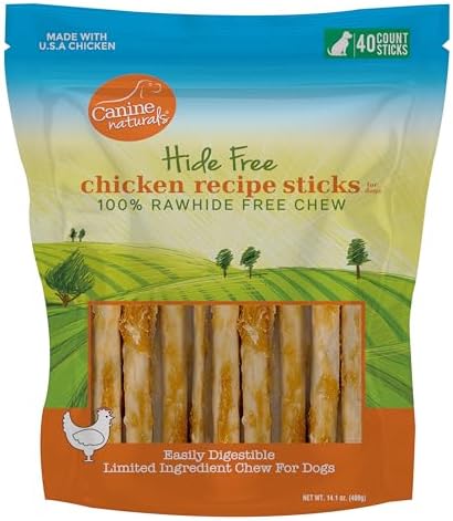 Canine Naturals Rawhide Free Chicken Recipe Dog Chews, Sticks, 40 Count