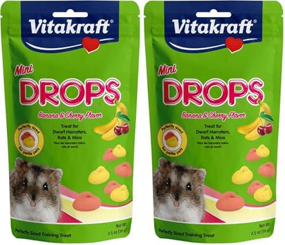 Vitakraft Mini Drops Cherry Banana Treats for Hamsters Rats Mice and Small Pets - Wholesome Small Animal Snacks with Real Fruit Flavor and Nutrient-Rich Goodness - 2.5 Ounce (Pack of 2)