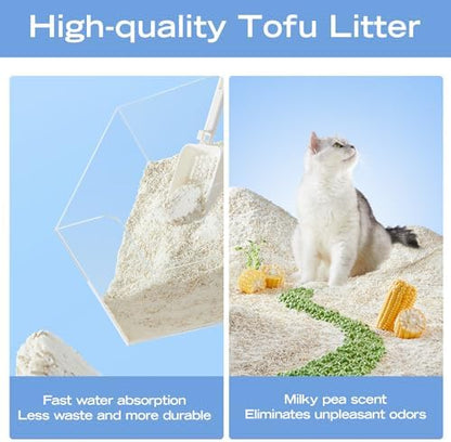 XuCuiHua Tofu Mix Cat Litter, Plant-Based, Strong Clumping Litter, Odor Control, Easy Scooping, Clumps Lift Cleanly, Low Dust, Corn & Cassava Litter, 5.5 LB x 3 Bags