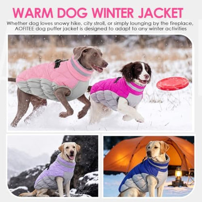 AOFITEE Dog Coat Warm Fleece Dog Winter Coat with Harness for Large Dogs