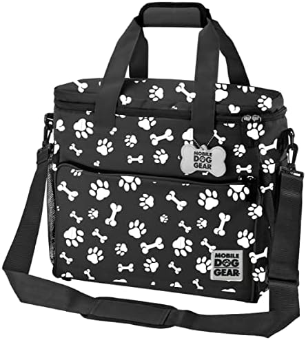 Week Away Dog Travel Bag (15"x7"x14", Paw Print) - Includes 2 Pet Food Storage Containers + 2 Collapsible Dog Water Bowls - Airline Approved Travel Accessories, Great for Weekend Trips
