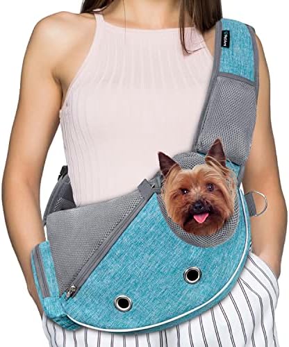 PetAmi Small Dog Sling Carrier, Puppy Cat Hands-Free Purse, 5 lb, Sea Blue